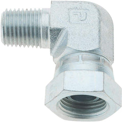 Parker - 1/4-18 Male NPTF Steel Hydraulic Hose Swivel - 6,000 psi, -6 Hose Size, 3/8" Hose Diam - Industrial Tool & Supply