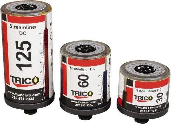 Trico - 4.23 Ounce Reservoir Capacity, 1/4 NPT Thread, Plastic, Electrochemical, Grease Cup and Lubricator - -20 to 55°C Operating Temp, 5 Bar Operating Pressure, 4.54" High x 2.05" Diam - Industrial Tool & Supply