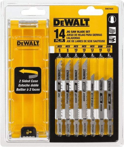 DeWALT - 14 Piece, 3" to 5" Long, 6 to 32 Teeth per Inch, Bi-Metal Jig Saw Blade Set - Toothed Edge, T-Shank - Industrial Tool & Supply