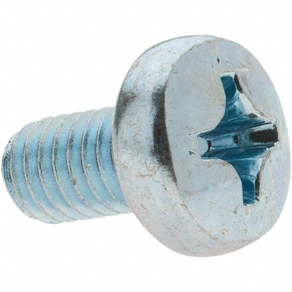 Value Collection - M6x1.00, 10mm Length Under Head Phillips Drive Machine Screw - Pan Head, Grade 4.8 Steel, Zinc-Plated Finish, Without Washer - Industrial Tool & Supply
