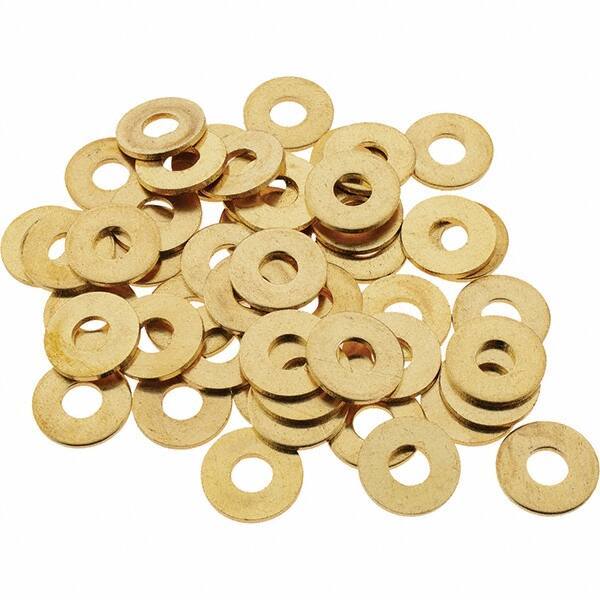 Value Collection - #8 Screw, Brass Standard Flat Washer - 0.172" ID x 7/16" OD, 0.036" Thick, Plain Finish - Industrial Tool & Supply