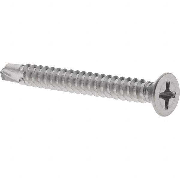 Value Collection - #8, Flat Head, Phillips Drive, 1-1/2" OAL, #2 Point, Self Drilling Screw - Grade 410 Stainless Steel - Industrial Tool & Supply