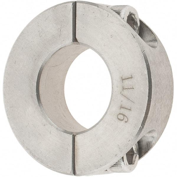 Value Collection - 11/16" Bore, Stainless Steel, Two Piece Two Piece Split Shaft Collar - 1-1/2" Outside Diam, 1/2" Wide - Industrial Tool & Supply
