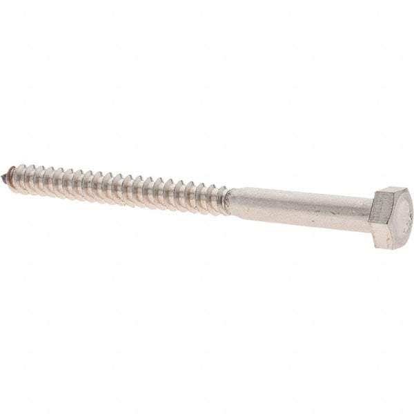 Made in USA - 5/16 Screw, 4" Length Under Head, Stainless Steel, Hex Head Lag Screw - Uncoated, Grade 18-8 - Industrial Tool & Supply