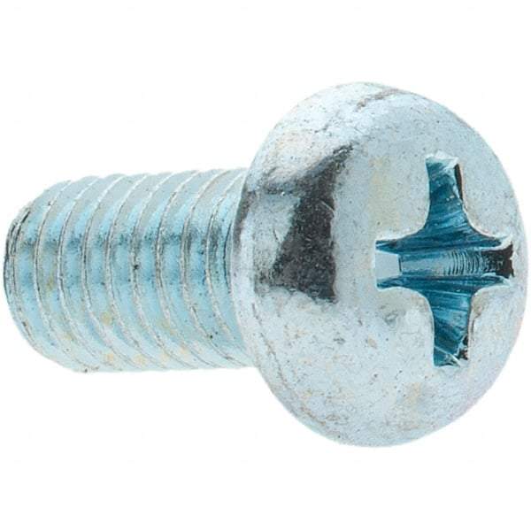 Value Collection - M5x0.80, 10mm Length Under Head Phillips Drive Machine Screw - Pan Head, Grade 4.8 Steel, Zinc-Plated Finish, Without Washer - Industrial Tool & Supply