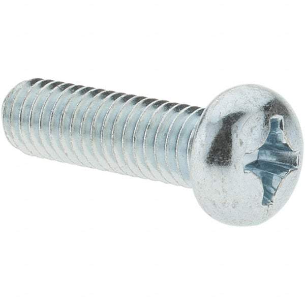 Value Collection - M6x1.00, 20mm Length Under Head Phillips Drive Machine Screw - Pan Head, Grade 4.8 Steel, Zinc-Plated Finish, Without Washer - Industrial Tool & Supply
