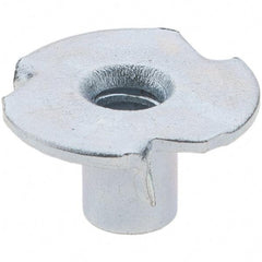 Made in USA - #6-32 Zinc-Plated Steel Standard Tee Nut - 1/4" Barrel Length, 1/2" Flange Diam, 3 Prongs - Industrial Tool & Supply