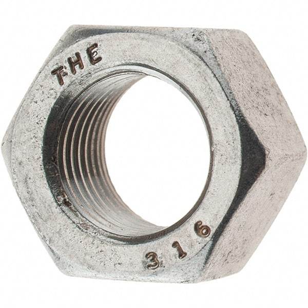 Value Collection - 1/2-20 UNF Stainless Steel Right Hand Hex Nut - 3/4" Across Flats, 7/16" High, Uncoated - Industrial Tool & Supply