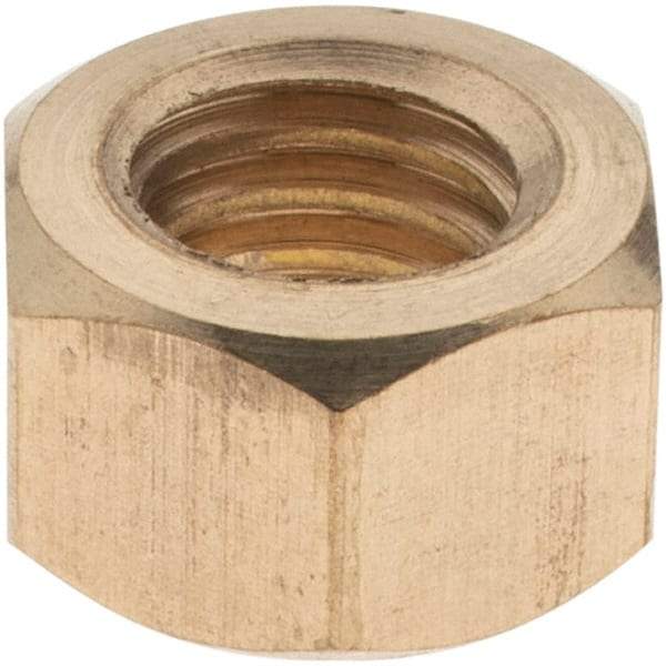 Value Collection - 3/8-16 UNC Brass Right Hand Hex Nut - 9/16" Across Flats, 21/64" High - Industrial Tool & Supply