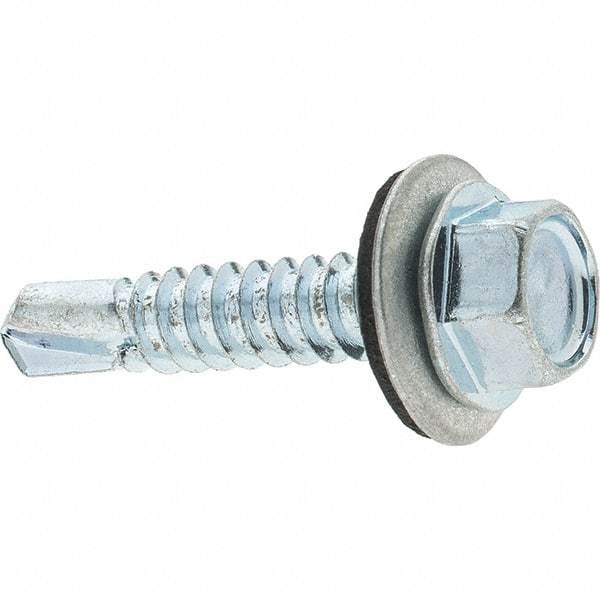 Value Collection - 1/4", Hex Washer Head, Hex Drive, 1-1/4" Length Under Head, #3 Point, Self Drilling Screw - Steel, Zinc-Plated Finish - Industrial Tool & Supply