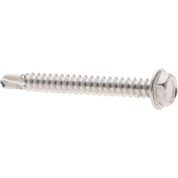Value Collection - #8, Hex Washer Head, Hex Drive, 1-1/2" Length Under Head, #2 Point, Self Drilling Screw - Grade 410 Stainless Steel - Industrial Tool & Supply