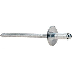 Value Collection - Size 43 Large Flange Dome Head Aluminum Open End Blind Rivet - Aluminum Mandrel, 0.126" to 0.187" Grip, 3/8" Head Diam, 0.129" to 0.133" Hole Diam, 0.337" Length Under Head, 1/8" Body Diam - Industrial Tool & Supply