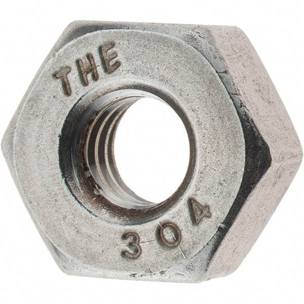 Value Collection - 1/4-20 UNC Stainless Steel Right Hand Heavy Hex Nut - 1/2" Across Flats, 15/64" High, Uncoated - Industrial Tool & Supply