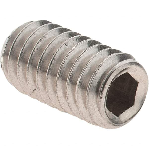 Made in USA - 5/16-18 UNC, 5/8" OAL, Cup Point Set Screw - Grade 18-8 Stainless Steel, 3/32" Key - Industrial Tool & Supply