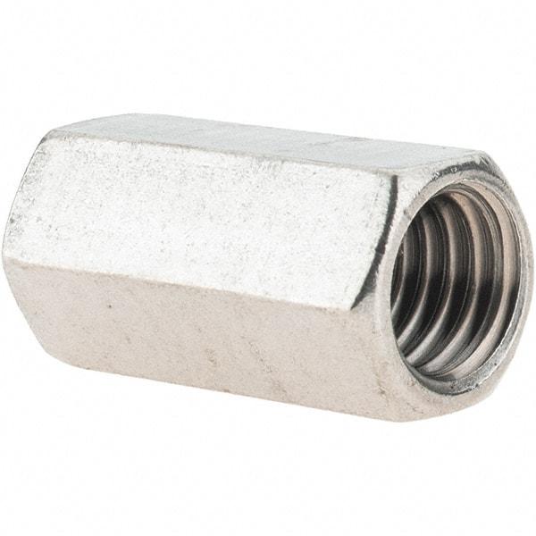 Value Collection - 1/2-13 UNC, 1-1/4" OAL Stainless Steel Standard Coupling Nut - 5/8" Width Across Flats - Industrial Tool & Supply