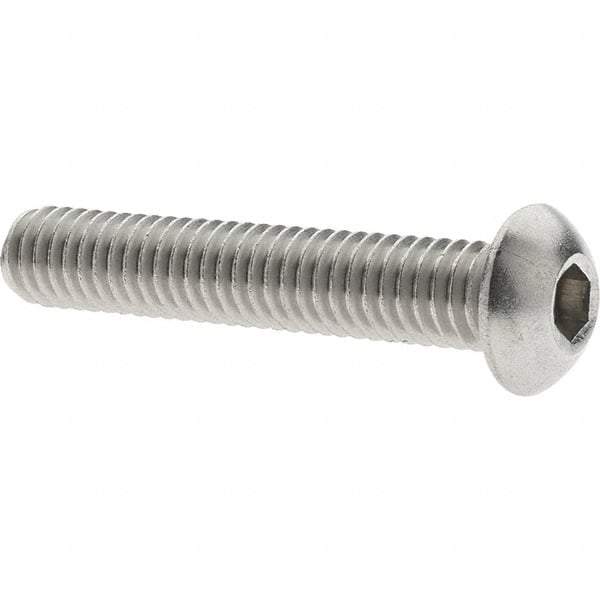 Made in USA - 5/16-18 UNC Hex Socket Drive, Button Screw - Grade 18.8 Stainless Steel, Fully Threaded, 1-3/4" Length Under Head - Industrial Tool & Supply