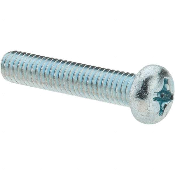 Value Collection - M6x1.00, 30mm Length Under Head Phillips Drive Machine Screw - Pan Head, Grade 4.8 Steel, Zinc-Plated Finish, Without Washer - Industrial Tool & Supply