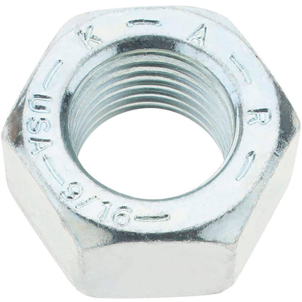 Value Collection - 9/16-18 UNF Steel Right Hand Hex Nut - 7/8" Across Flats, 31/64" High, Zinc Yellow Dichromate Finish - Industrial Tool & Supply