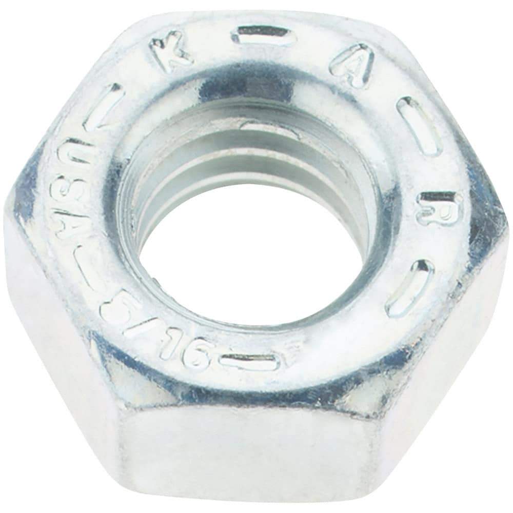 Value Collection - 5/16-18 UNC Steel Right Hand Hex Nut - 1/2" Across Flats, 17/64" High, Zinc Yellow Dichromate Finish - Industrial Tool & Supply