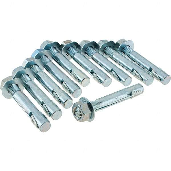 Value Collection - 1/2" Diam, 3-1/2" OAL, Wedge Expansion Concrete Anchor - Steel, Zinc-Plated Finish, Hex Head - Industrial Tool & Supply