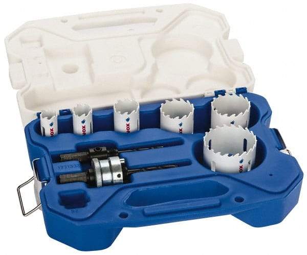 Lenox - 8 Piece, 3/4" to 2-1/4" Saw Diam, Plumber's Hole Saw Kit - Carbide-Tipped, Toothed Edge, Pilot Drill Model No. 123CT, Includes 6 Hole Saws - Industrial Tool & Supply