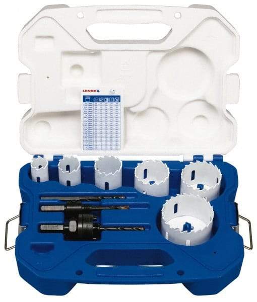 Lenox - 8 Piece, 7/8" to 2-1/2" Saw Diam, Electrician's Hole Saw Kit - Carbide-Tipped, Toothed Edge, Pilot Drill Model No. 123CT, Includes 6 Hole Saws - Industrial Tool & Supply