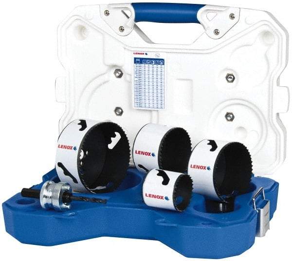 Lenox - 5 Piece, 2" to 4-1/8" Saw Diam, Contractor's Hole Saw Kit - Bi-Metal, Includes 4 Hole Saws - Industrial Tool & Supply