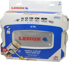 Lenox - 9 Piece, 2-1/8" to 4-3/4" Saw Diam, General Purpose Hole Saw Kit - Bi-Metal, Includes 5 Hole Saws - Industrial Tool & Supply