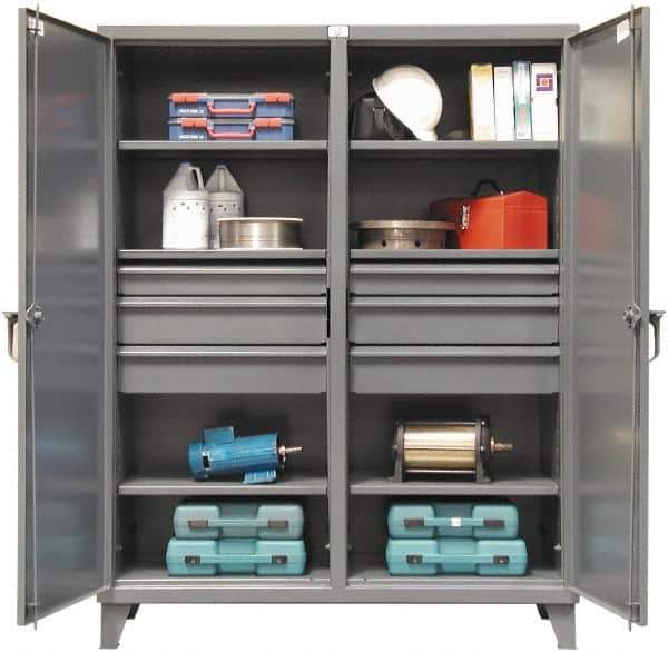 Strong Hold - 6 Shelf 6 Bin Locking Storage Cabinet - Steel, 60" Wide x 24" Deep x 78" High, Dark Gray - Industrial Tool & Supply