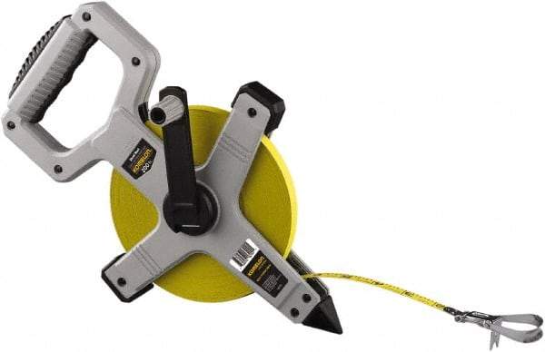 Komelon - 200' x 1/2" Yellow Steel Blade Tape Measure - 1/8" Graduation, Gray ABS Plastic Case - Industrial Tool & Supply