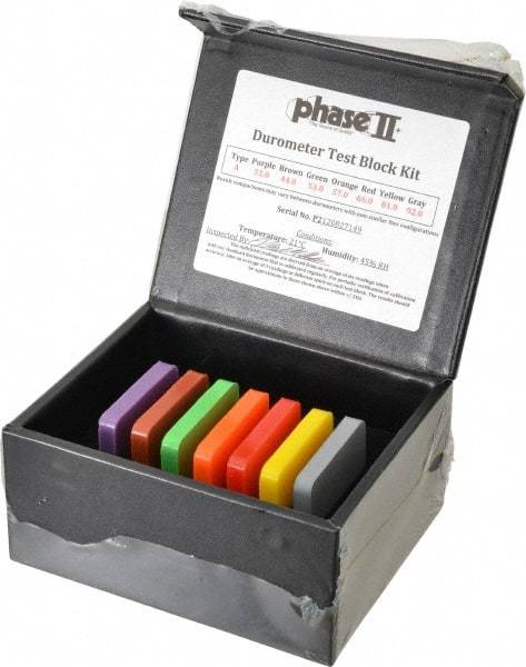 Phase II - 30 HA to 90 HA Hardness, Shore A Scale, Hardness Calibration Test Block Kit - 5-1/2 Inch Long, 4-1/2 Inch Wide, 2-1/2 Inch High, 7 Piece - Industrial Tool & Supply