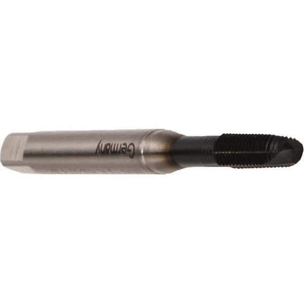 Emuge - M2.5x0.45 Metric Coarse, 2 Flute, GLT-8 Finish, Cobalt Spiral Point Tap - Modified Bottoming Chamfer, Right Hand Thread, 50mm OAL, 9mm Thread Length, 2.8mm Shank Diam, 6H Class of Fit, Series Rekord B - Exact Industrial Supply
