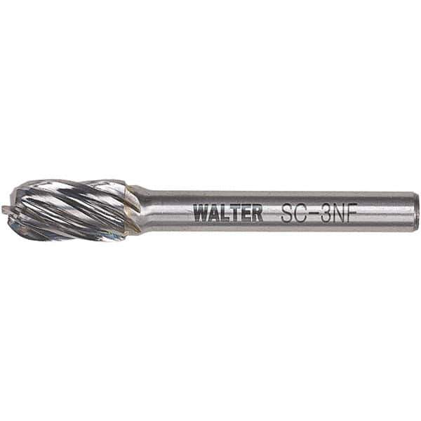 WALTER Surface Technologies - 1/2" Cut Diam, 1/4" Shank Diam, Cylinder Ball End Head Double Cut Burr - Carbide, 1" LOC - Industrial Tool & Supply