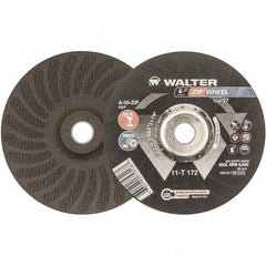 WALTER Surface Technologies - 30 Grit, 7" Wheel Diam, 1/16" Wheel Thickness, 7/8" Arbor Hole, Type 27 Depressed Center Wheel - Aluminum Oxide, Resinoid Bond, 8,600 Max RPM - Industrial Tool & Supply