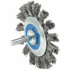 WALTER Surface Technologies - 2-3/4" OD, 1/4" Shank Diam, Knotted Stainless Steel Wheel Brush - 3/8" Face Width, 0.02" Filament Diam, 20,000 RPM - Industrial Tool & Supply