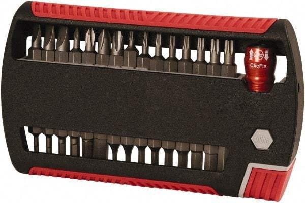 Wiha - 31 Piece, 1/4" Drive Screwdriver Bit Set - #0 to #3 Phillips, 5/64 to 1/4" Hex, 2 to 6mm Hex, T6 to T25 Torx, 5.5, 6.5 & 8mm Slotted - Industrial Tool & Supply