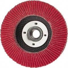 Weiler - 60 Grit, 4-1/2" Disc Diam, 5/8-11 Center Hole, Type 29 Ceramic Flap Disc - 13,000 Max RPM, Phenolic Backing, Quick Change Type S Attaching System, Coated - Industrial Tool & Supply