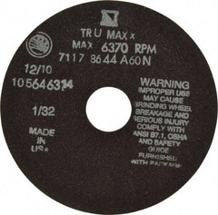 Tru-Maxx - 6" 60 Grit Aluminum Oxide Cutoff Wheel - 1/32" Thick, 1-1/4" Arbor, 6,048 Max RPM, Use with Stationary Tools - Industrial Tool & Supply