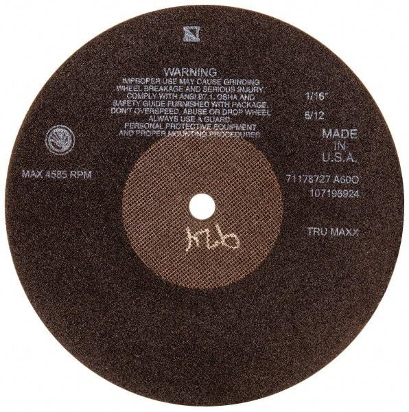 Tru-Maxx - 10" 60 Grit Aluminum Oxide Cutoff Wheel - 1/16" Thick, 5/8" Arbor, 3,629 Max RPM, Use with Stationary Tools - Industrial Tool & Supply