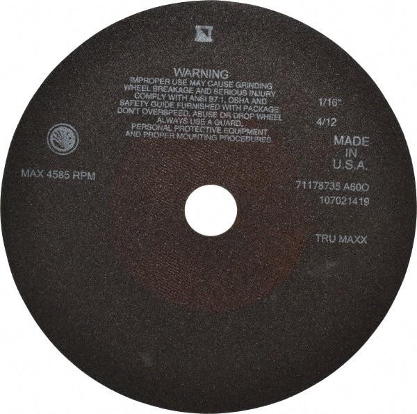 Tru-Maxx - 10" 60 Grit Aluminum Oxide Cutoff Wheel - 1/16" Thick, 1-1/4" Arbor, 3,629 Max RPM, Use with Stationary Tools - Industrial Tool & Supply
