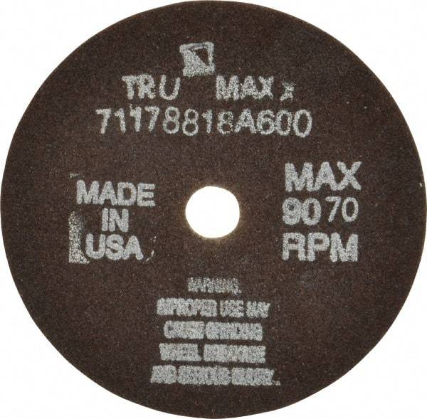 Tru-Maxx - 4" 60 Grit Aluminum Oxide Cutoff Wheel - 1/16" Thick, 1/2" Arbor, 9,072 Max RPM, Use with Stationary Tools - Industrial Tool & Supply