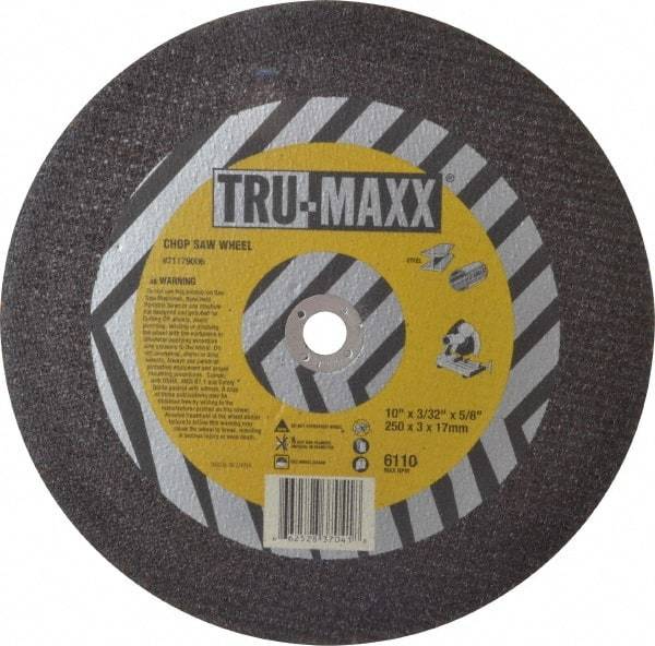 Tru-Maxx - 10" 36 Grit Aluminum Oxide Cutoff Wheel - 3/32" Thick, 5/8" Arbor, 6,112 Max RPM, Use with Stationary Tools - Industrial Tool & Supply