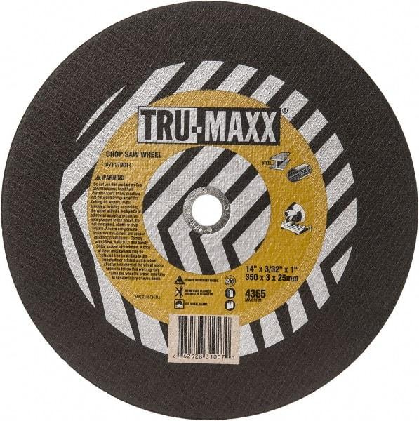 Tru-Maxx - 14" 36 Grit Aluminum Oxide Cutoff Wheel - 3/32" Thick, 1" Arbor, 4,365 Max RPM, Use with Chop Saws - Industrial Tool & Supply