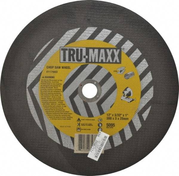 Tru-Maxx - 12" 36 Grit Aluminum Oxide Cutoff Wheel - 3/32" Thick, 1" Arbor, 5,095 Max RPM, Use with Chop Saws - Industrial Tool & Supply