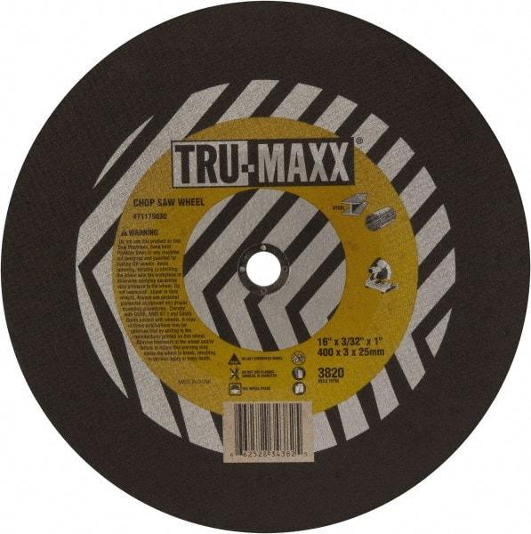 Tru-Maxx - 16" 36 Grit Aluminum Oxide Cutoff Wheel - 7/64" Thick, 1" Arbor, 3,820 Max RPM, Use with Chop Saws - Industrial Tool & Supply