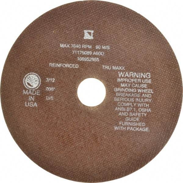 Tru-Maxx - 8" 60 Grit Aluminum Oxide Cutoff Wheel - 0.035" Thick, 1-1/4" Arbor, 7,639 Max RPM, Use with Stationary Tools - Industrial Tool & Supply
