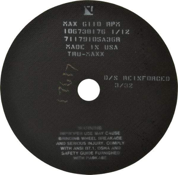 Tru-Maxx - 10" 36 Grit Aluminum Oxide Cutoff Wheel - 3/32" Thick, 1-1/4" Arbor, 6,112 Max RPM, Use with Stationary Tools - Industrial Tool & Supply
