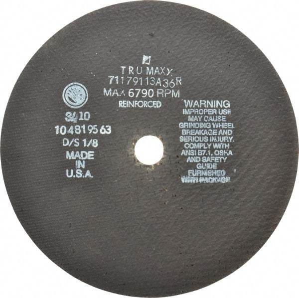 Tru-Maxx - 9" 36 Grit Aluminum Oxide Cutoff Wheel - 1/8" Thick, 7/8" Arbor, 6,791 Max RPM, Use with Angle Grinders - Industrial Tool & Supply