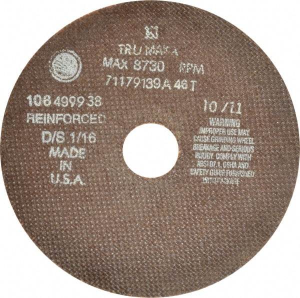 Tru-Maxx - 7" 46 Grit Aluminum Oxide Cutoff Wheel - 1/16" Thick, 1-1/4" Arbor, 6,731 Max RPM, Use with Stationary Tools - Industrial Tool & Supply