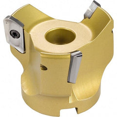 Iscar - 4 Inserts, 4" Cut Diam, 1-1/2" Arbor Diam, 0.807" Max Depth of Cut, Indexable Square-Shoulder Face Mill - 0/90° Lead Angle, 2" High, HM90 APCR 2206.. Insert Compatibility, Through Coolant, Series Helialu - Industrial Tool & Supply